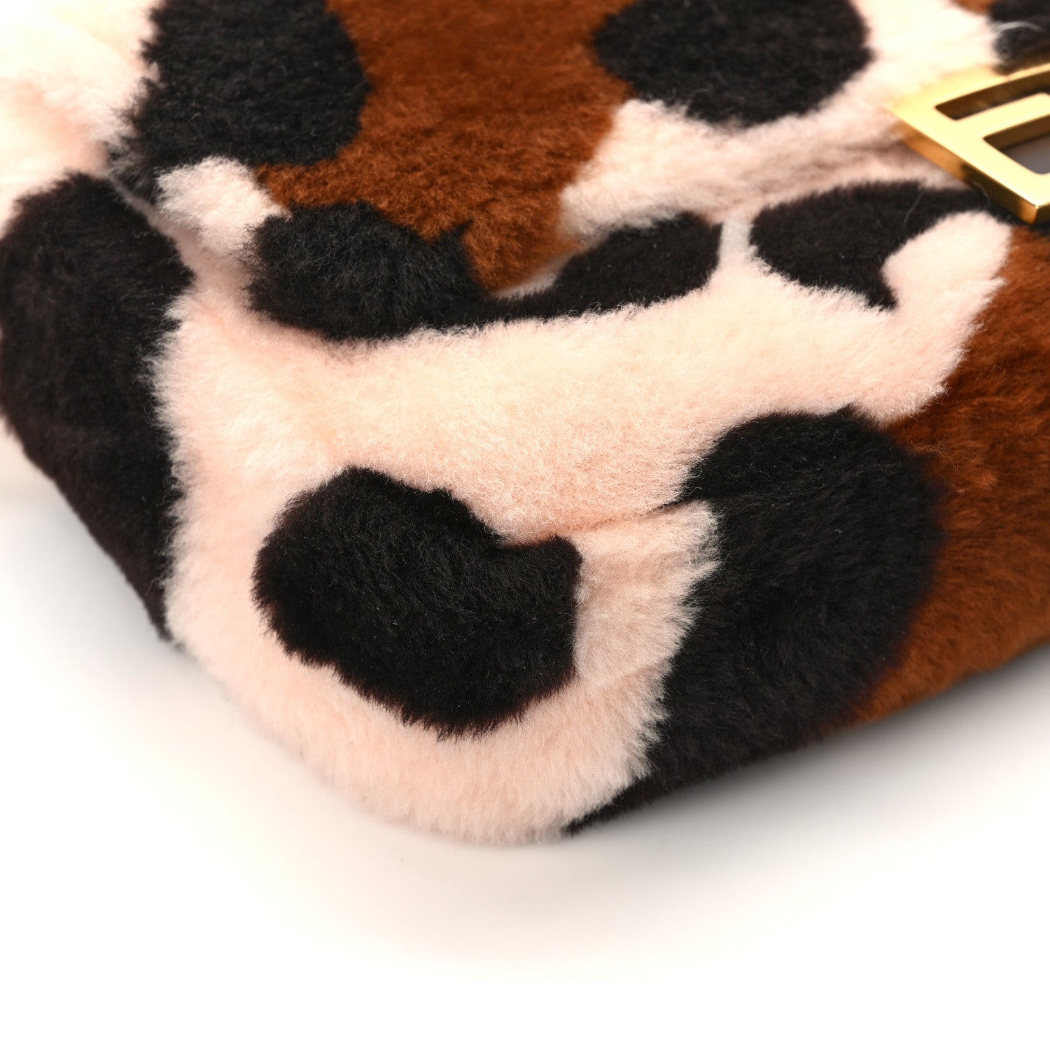 Fendi Shearling Vitello Dolce Leopard Print Large Baguette Pink Brown Multicolor 11 of 13