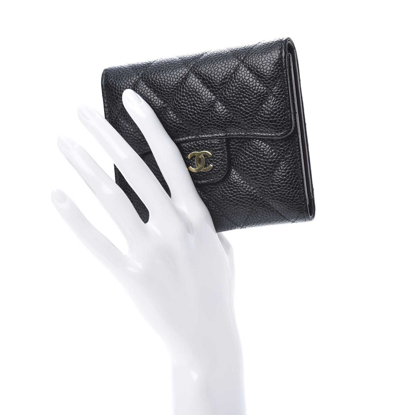 Caviar Quilted Compact Flap Wallet Black
