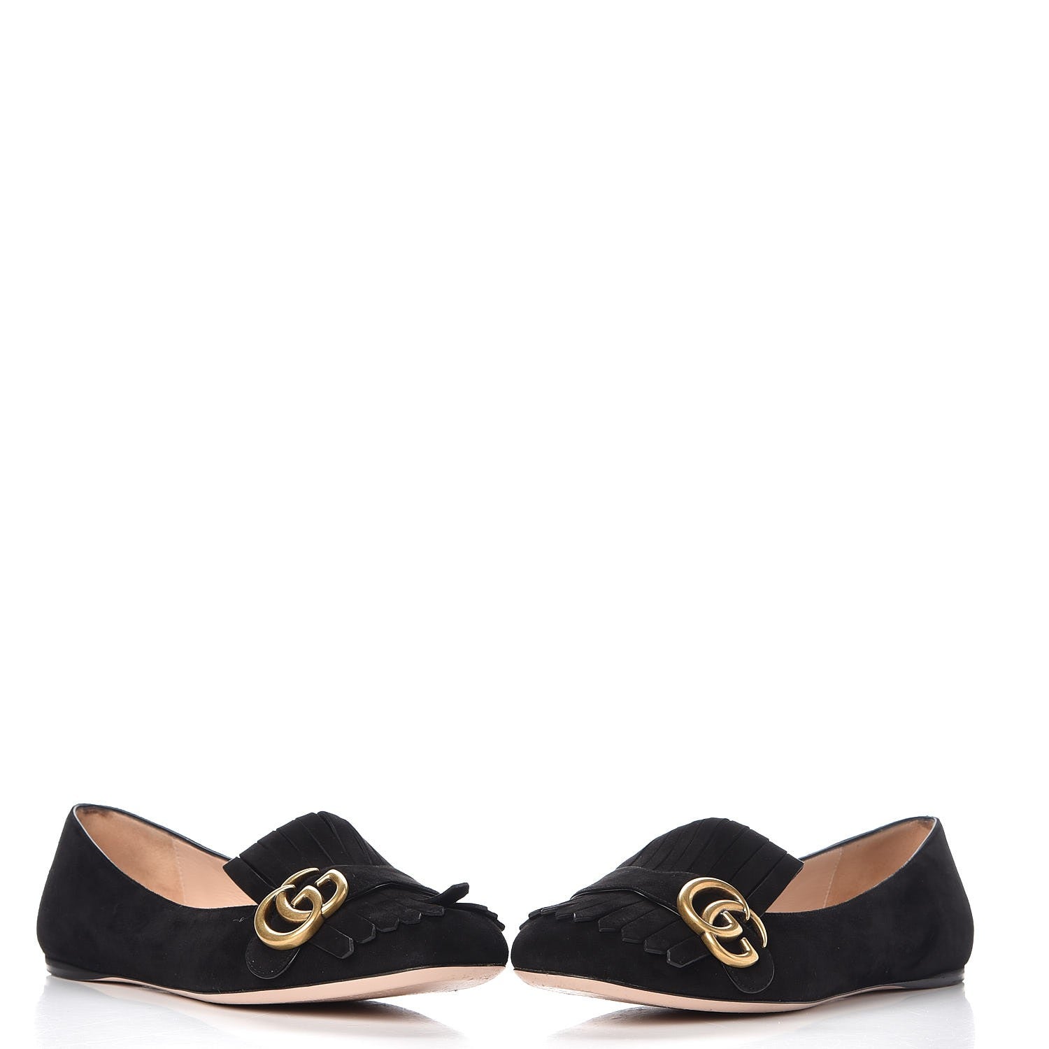 Gucci Kid Scamosciato GG Marmont Fringe Flats 39 Black 5 of 14