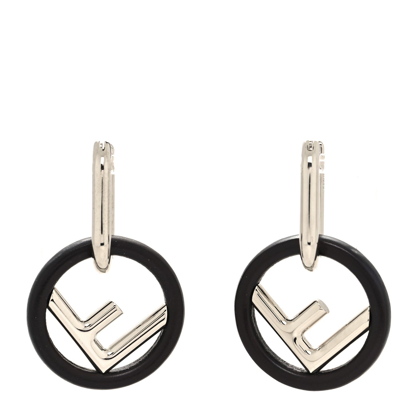 Metal Lambskin F is Fendi Hoop Drop Earrings Brown Silver