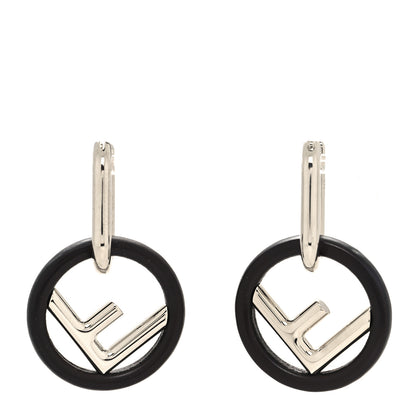 Fendi Metal Lambskin F is Fendi Hoop Drop Earrings Brown Silver 1 of 4
