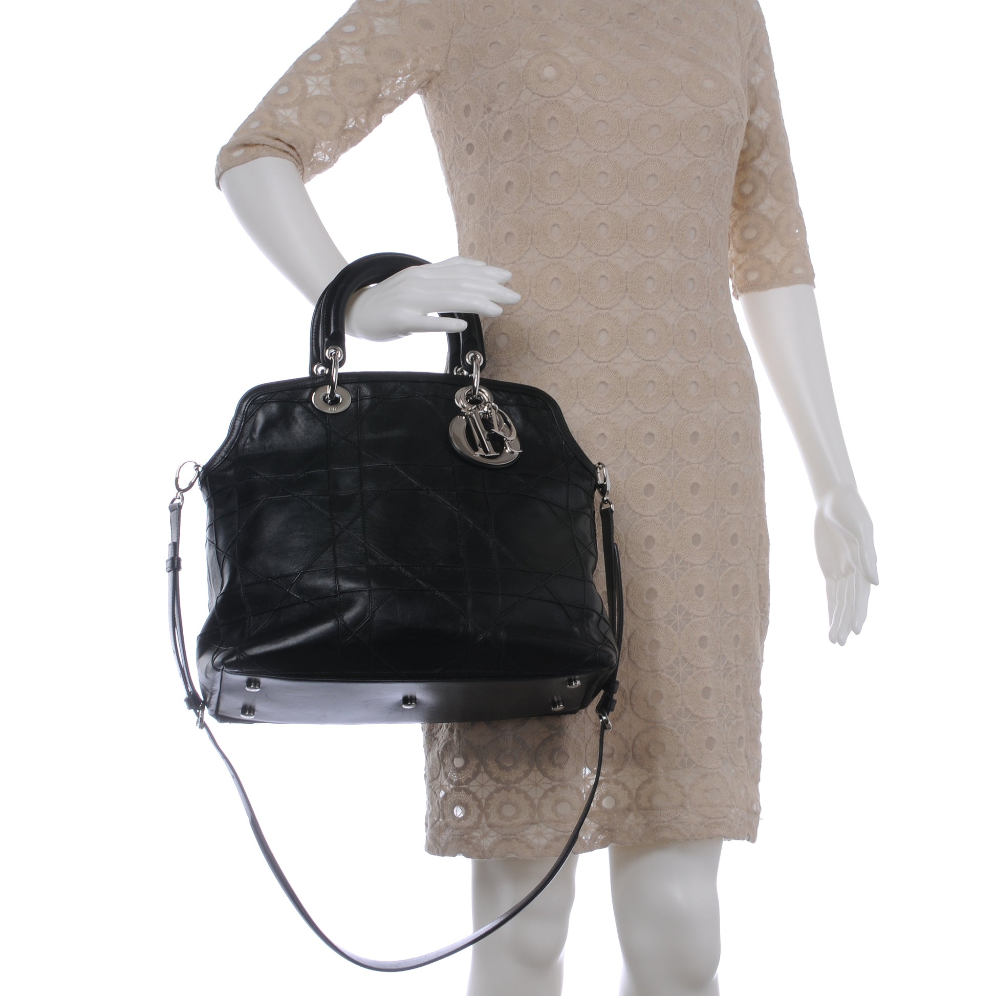 Christian Dior Lambskin Cannage Medium Granville Tote Black 2 of 7