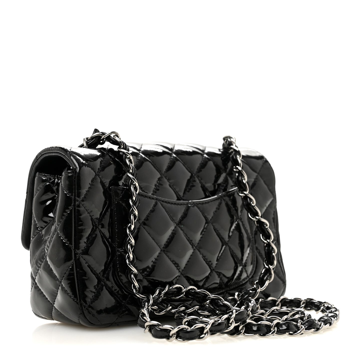 Patent Calfskin Quilted Mini Rectangular Flap Black