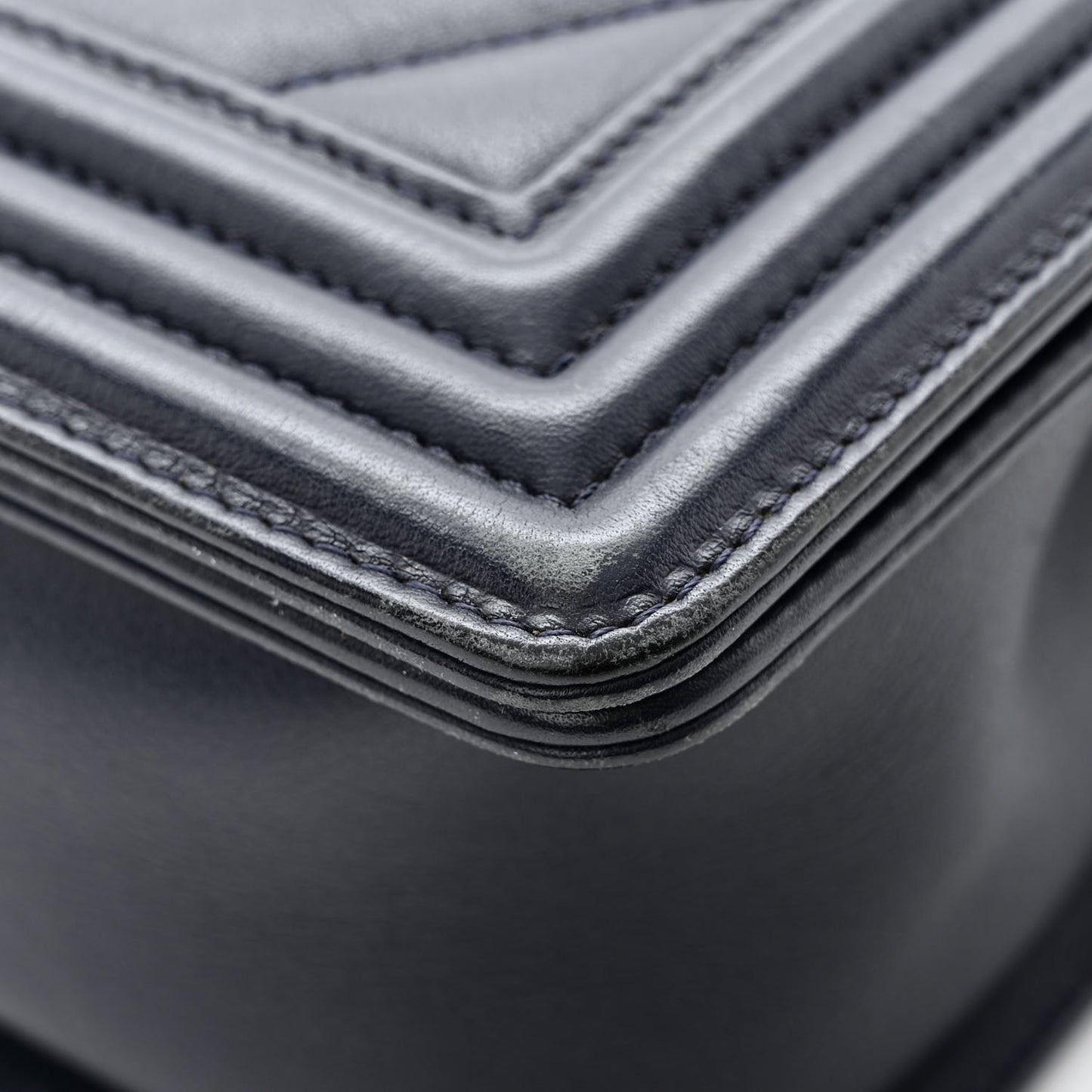 Calfskin Chevron Medium Boy Flap Navy
