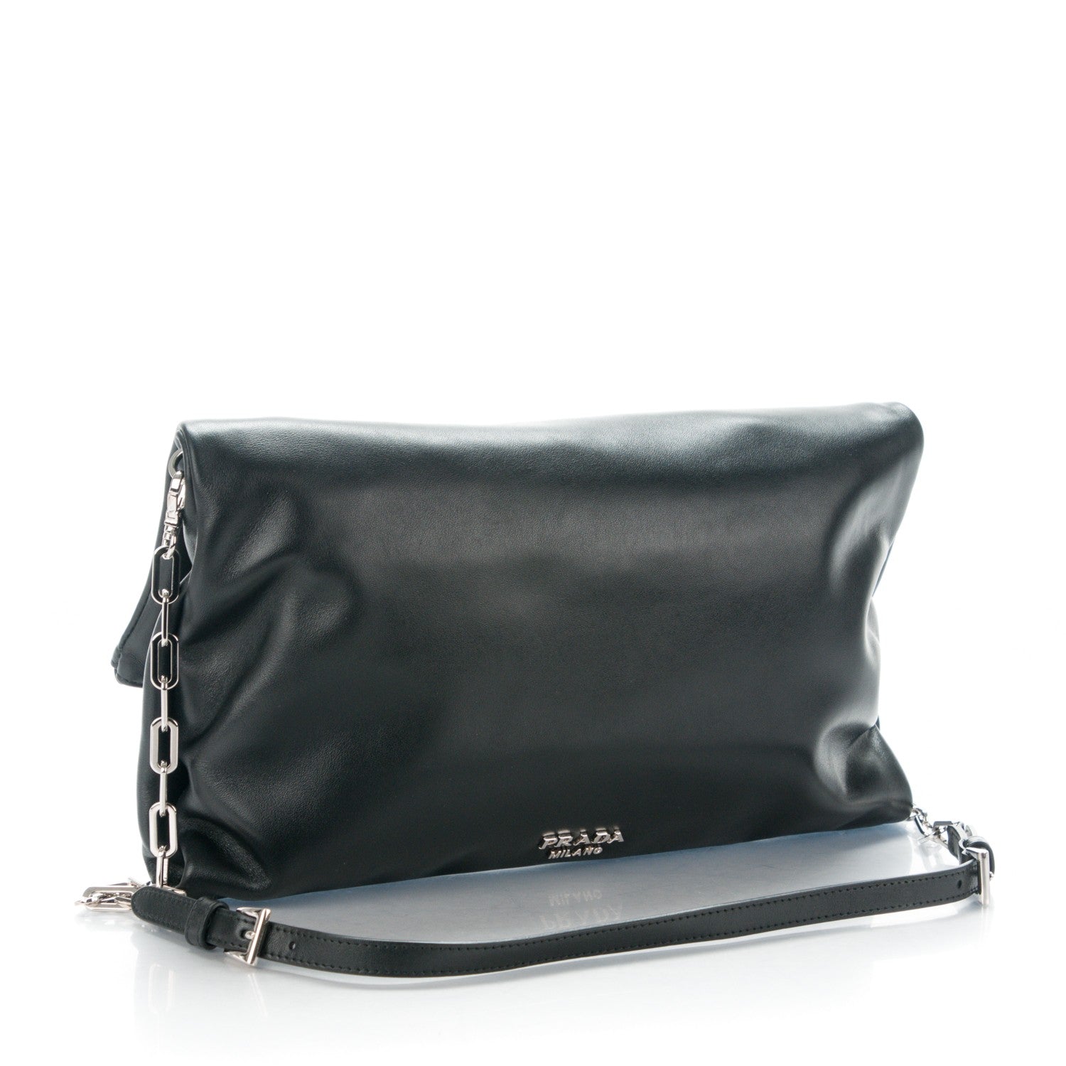 Prada Soft Calf Fold Over Clutch Nero Black 3 of 7