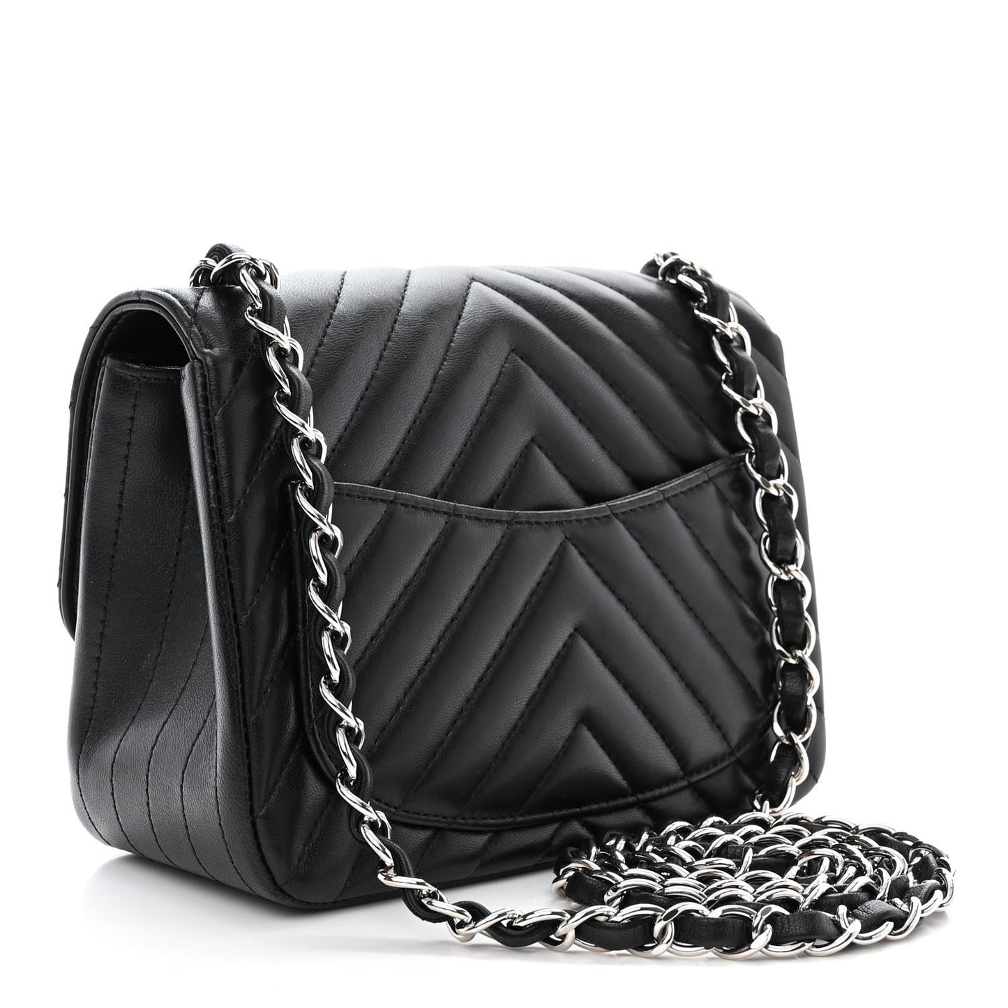 Lambskin Chevron Quilted Mini Square Flap Black