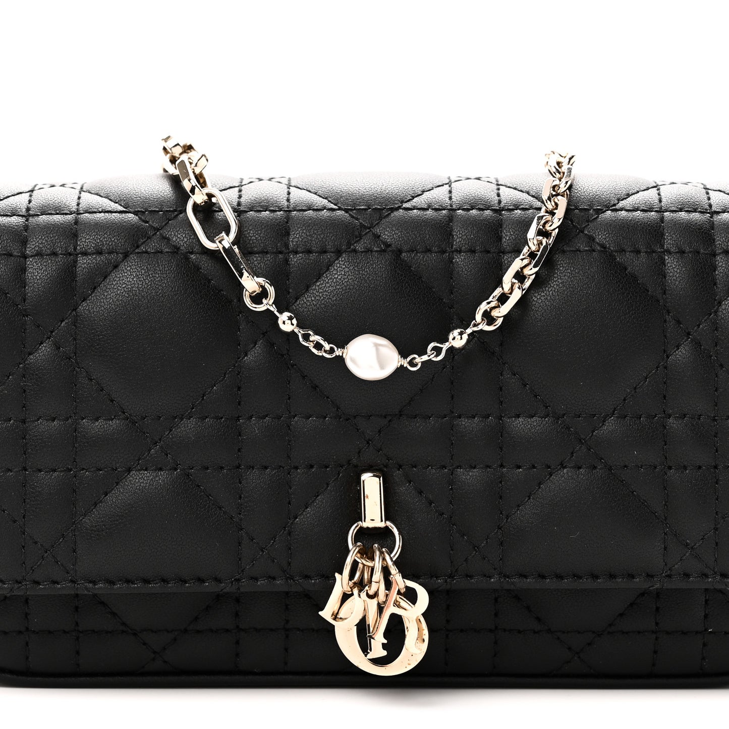 Lambskin Cannage Dior Talk Phone Pouch Black