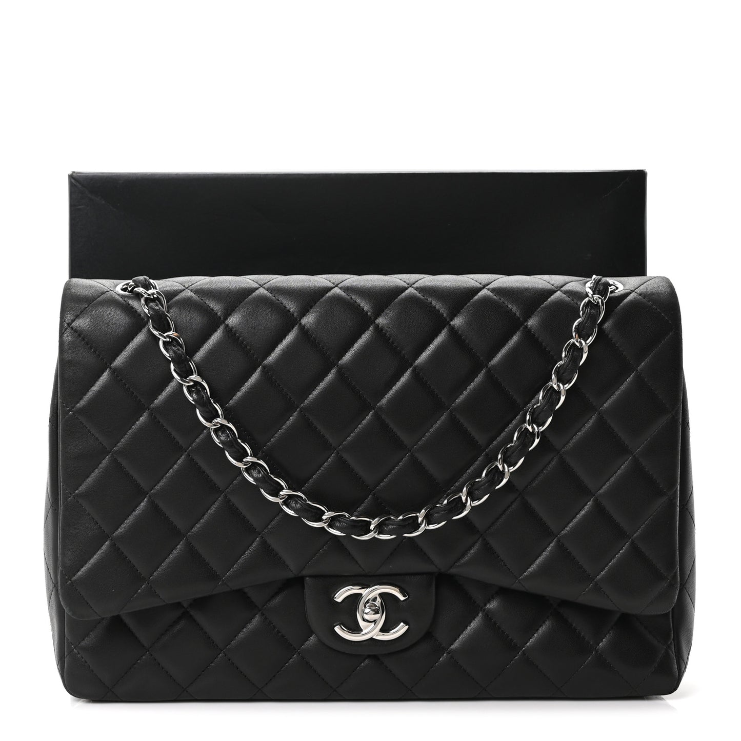 Lambskin Quilted Maxi Double Flap Black