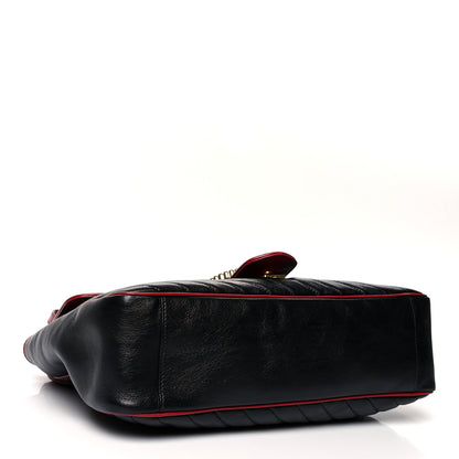Gucci Vintage Effect Calfskin Matelasse Diagonal Large Torchon GG Marmont Shoulder Bag Black Romantic Cherry 3 of 9