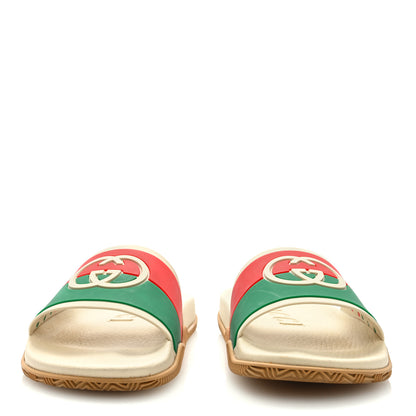 Gucci Rubber Web Womens Interlocking G Slide Sandals 37 Mystic White Green Red 2 of 9