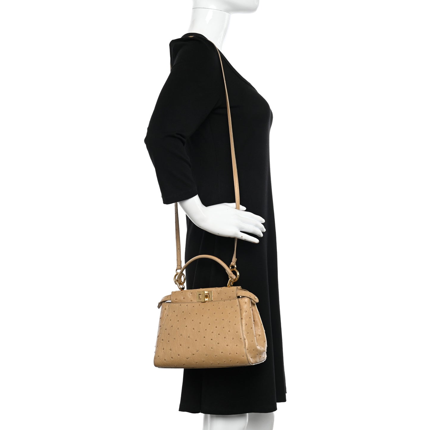 Ostrich Shiny Nappa Mini Peekaboo Iconic Satchel Cuoio