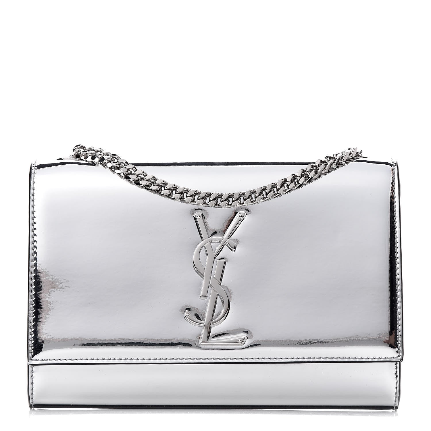 Saint Laurent Vinyl Mirror Small Classic Monogram Kate Satchel Argento 1 of 8