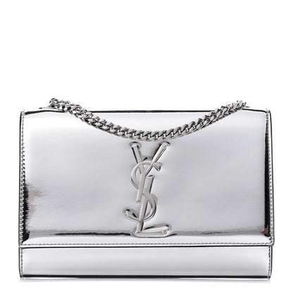 Saint Laurent Vinyl Mirror Small Classic Monogram Kate Satchel Argento 1 of 8