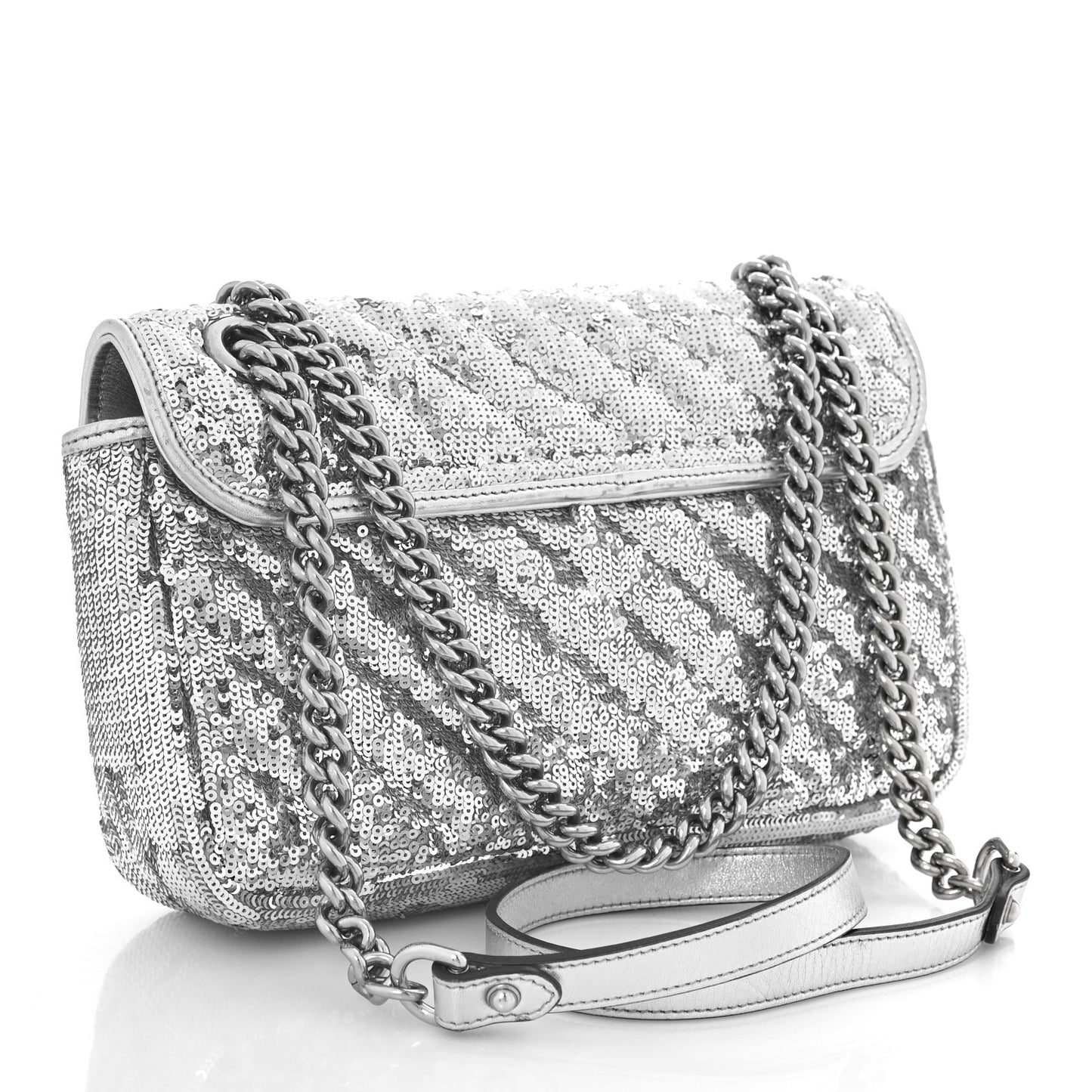 Sequin Matelasse Small GG Marmont Shoulder Bag Silver