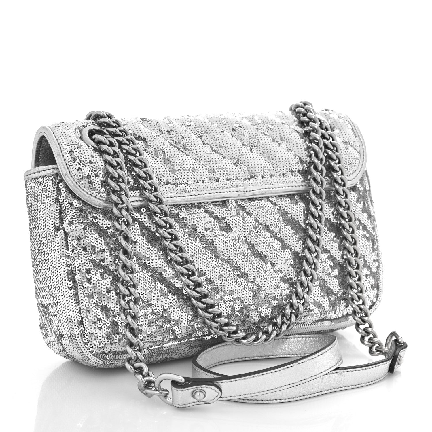 Gucci Sequin Matelasse Small GG Marmont Shoulder Bag Silver 3 of 10