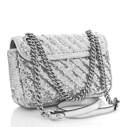 Gucci Sequin Matelasse Small GG Marmont Shoulder Bag Silver 3 of 10