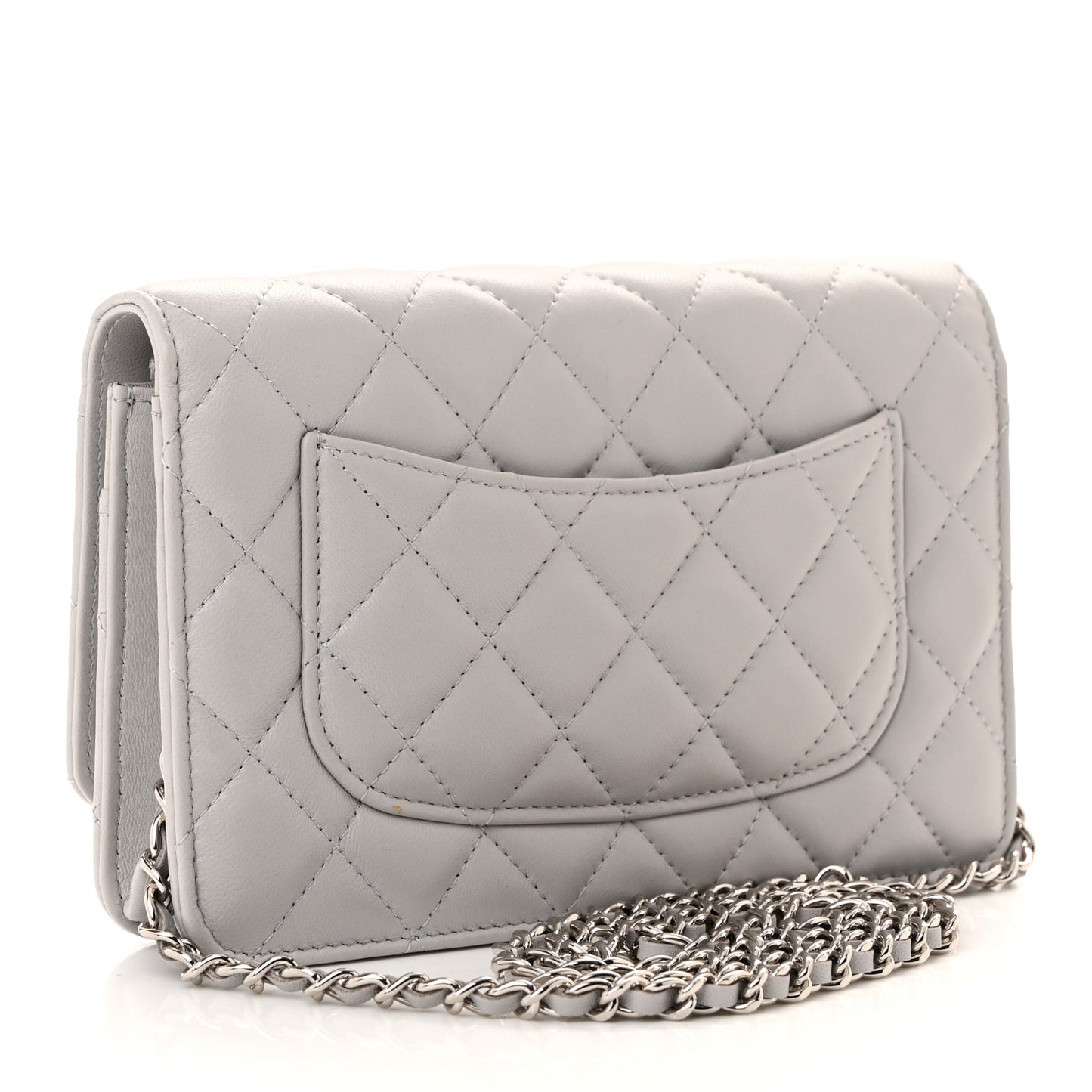 Lambskin Quilted Wallet On Chain WOC Grey