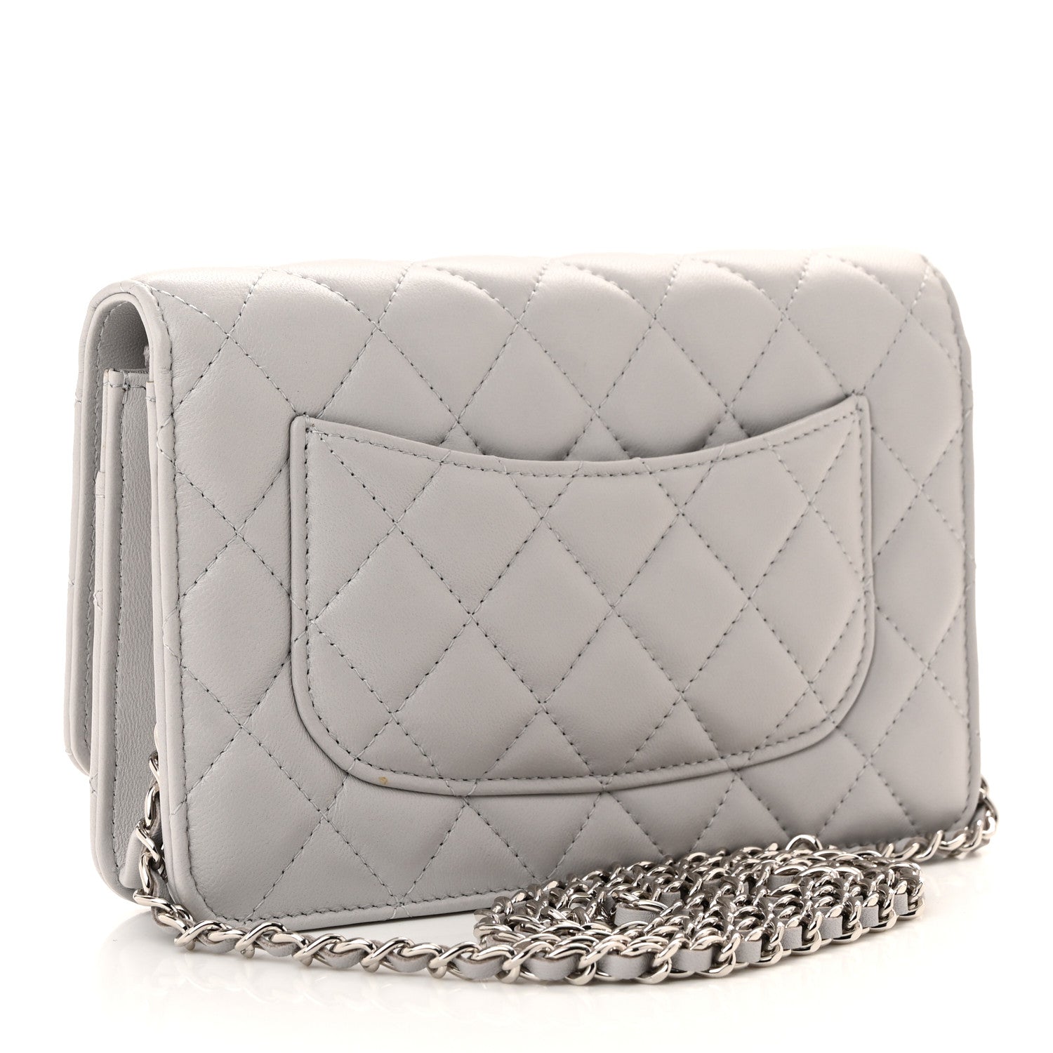 Chanel Lambskin Quilted Wallet On Chain WOC Grey 3 of 12