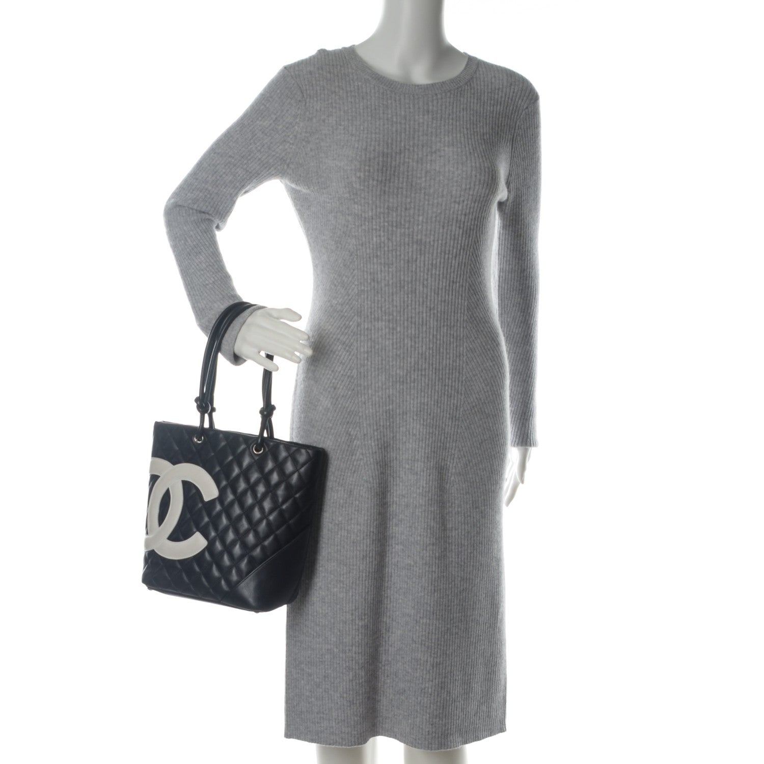 Chanel Calfskin Quilted Medium Cambon Tote Black White 2 of 8