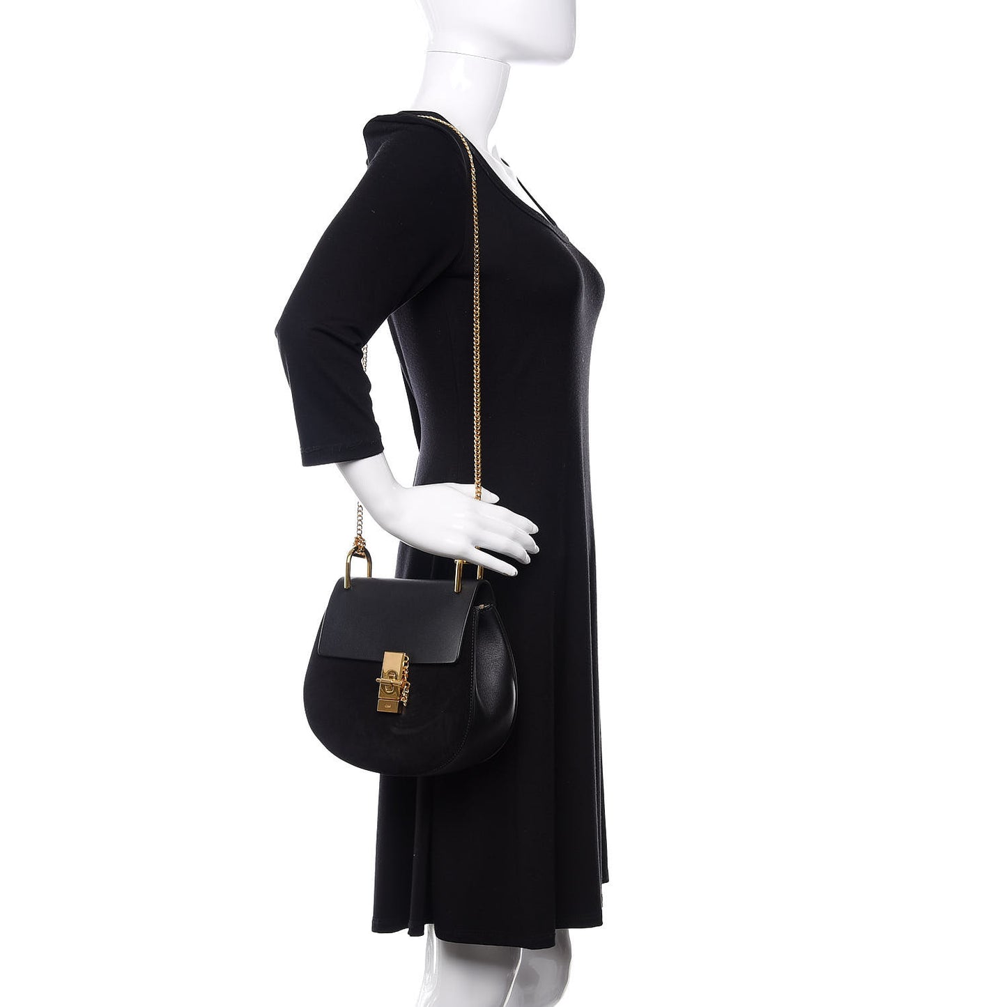 Suede Calfskin Mini Drew Shoulder Bag Black