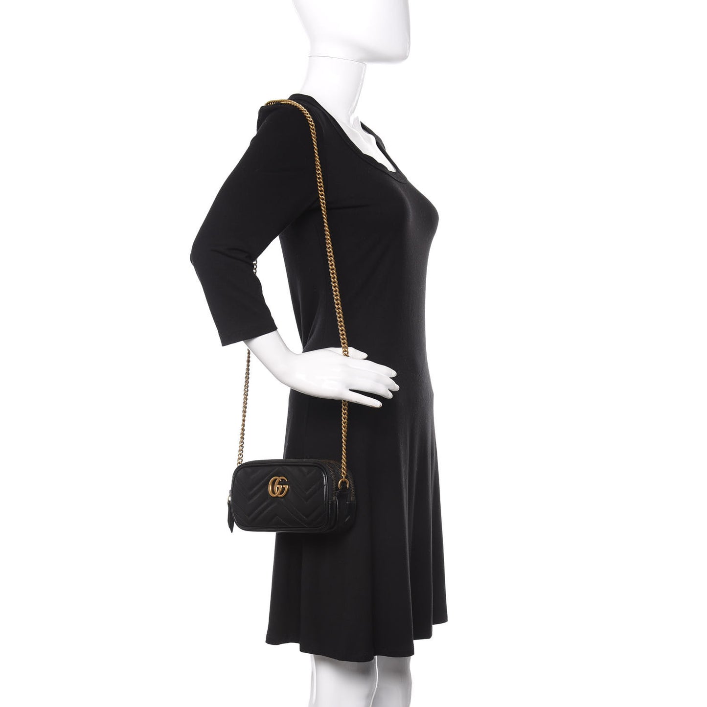 Calfskin Matelasse Mini GG Marmont Chain Crossbody Bag Black