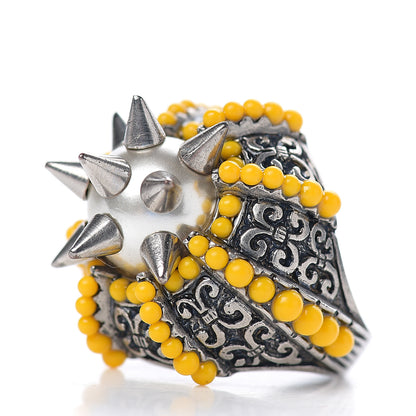 Gucci Pearl Beaded Spiked Ring 7.5 Silver Yellow 2 of 6