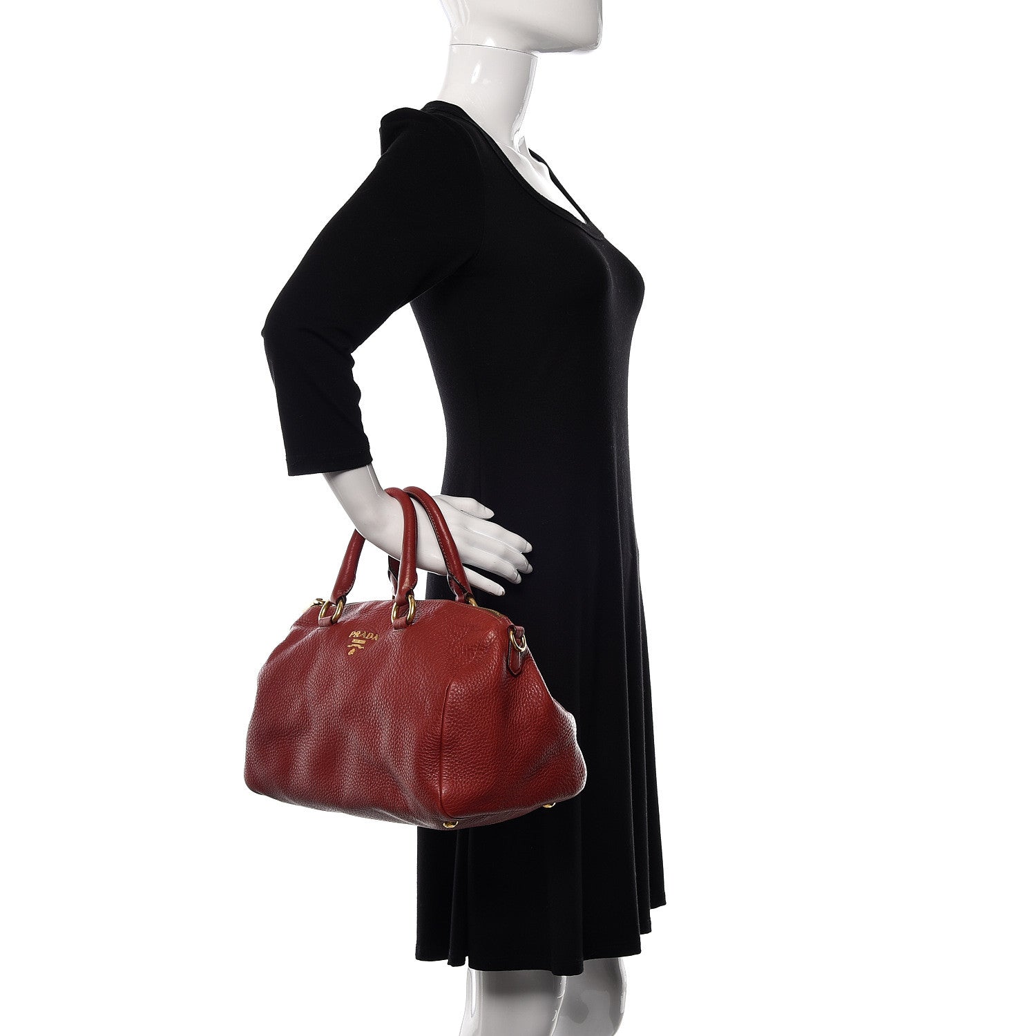 Prada Vitello Daino Top Handle Shoulder Bag Rosso 2 of 11