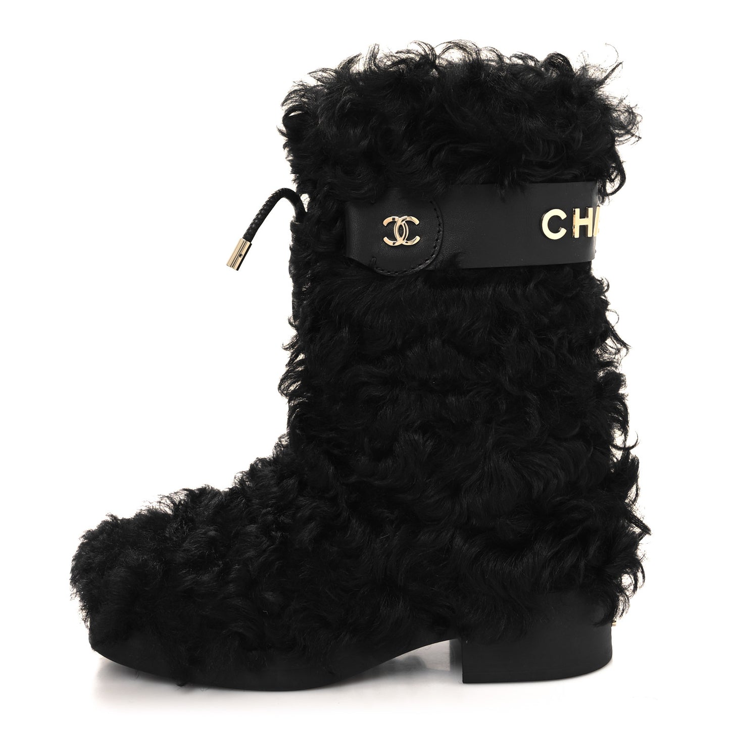 Shearling Sheepskin High Boots 39 Black