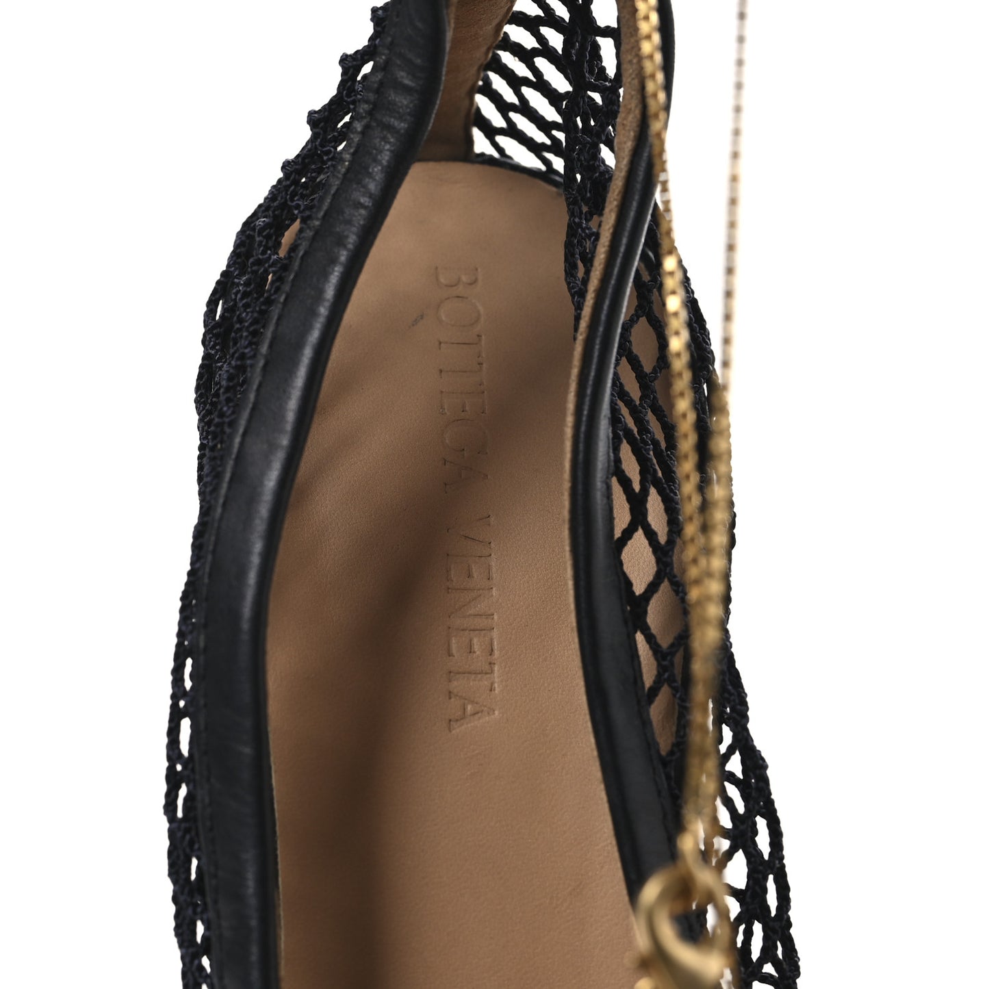 Mesh Calfskin Stretch Chain Strap 90mm Pumps 39.5 Black
