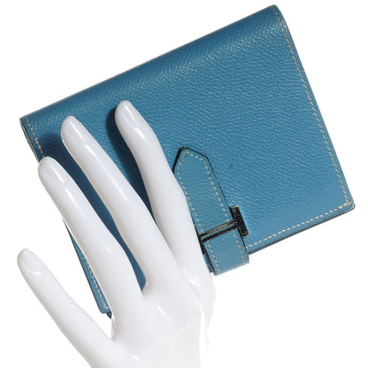 Hermes Epsom Compact Bearn Wallet Blue Jean 2 of 9