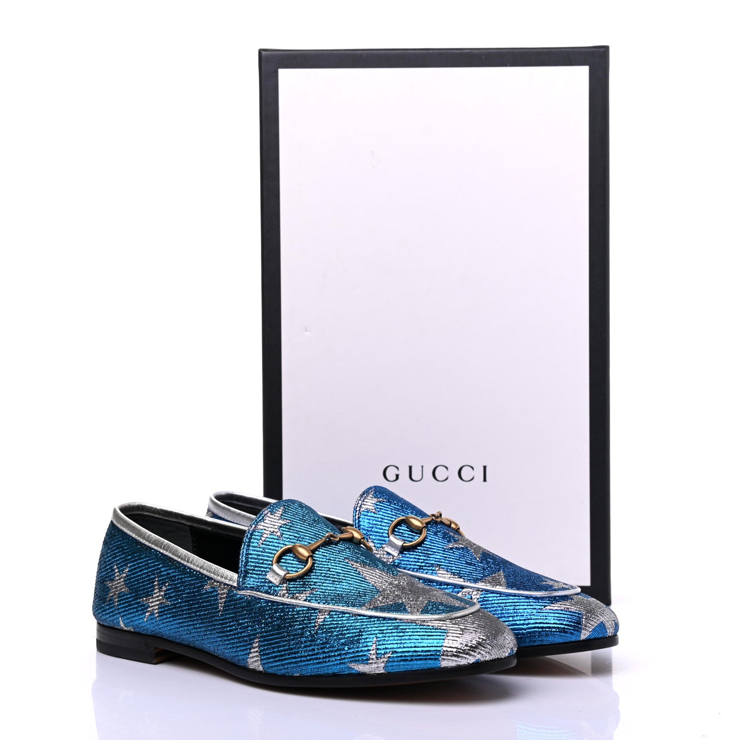 Gucci Lurex Calfskin Starry Sky Womens Jordaan Loafers 36 Bluette Silver 14 of 14