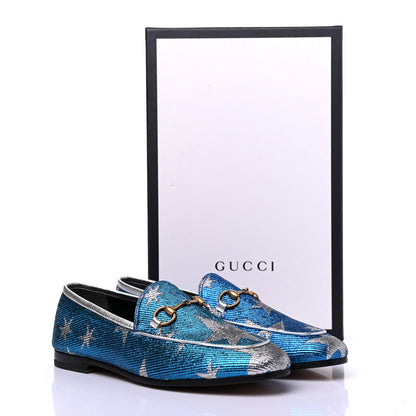 Gucci Lurex Calfskin Starry Sky Womens Jordaan Loafers 36 Bluette Silver 14 of 14