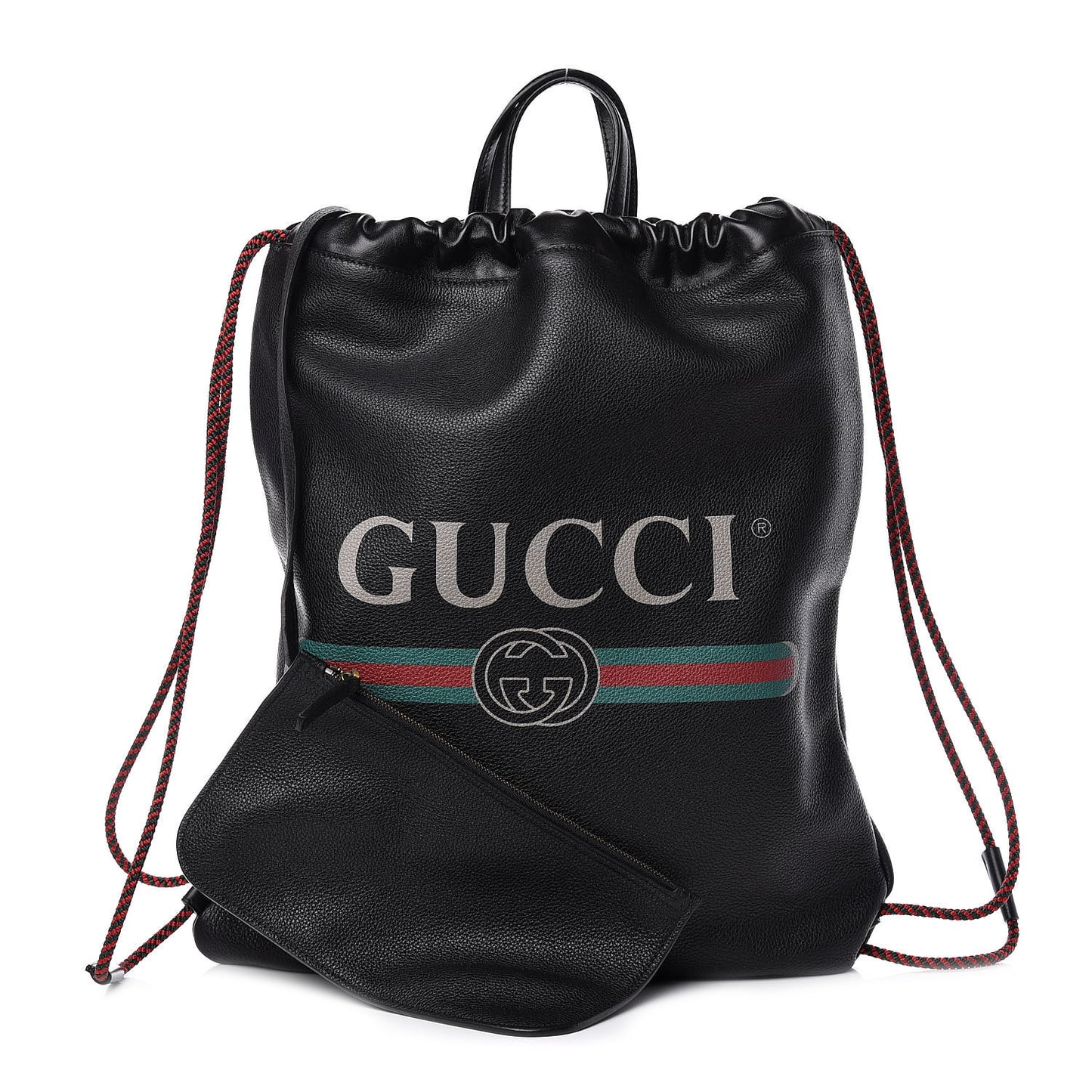 Calfskin Logo Drawstring Backpack Black