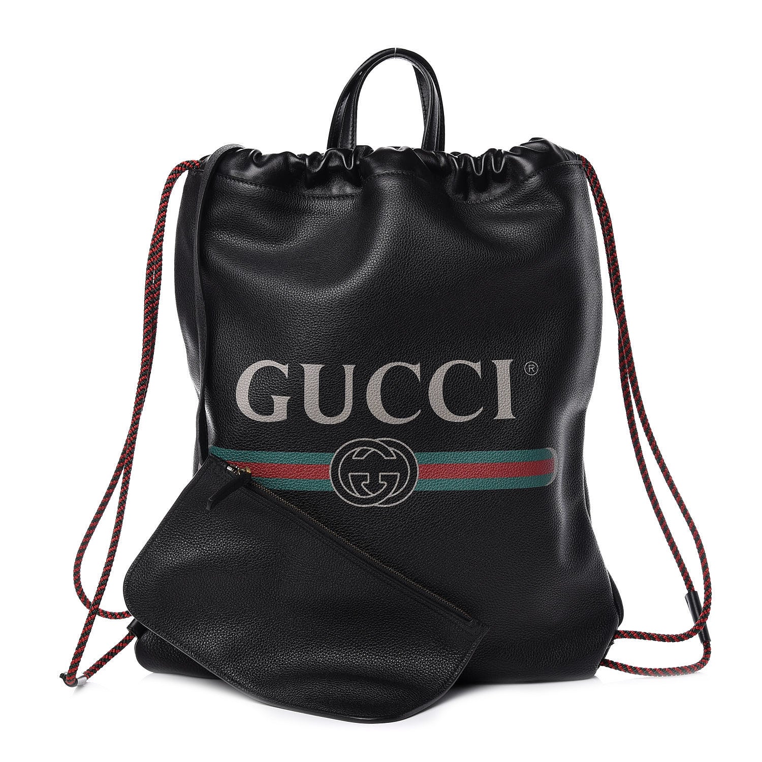Gucci Calfskin Logo Drawstring Backpack Black 1 of 11