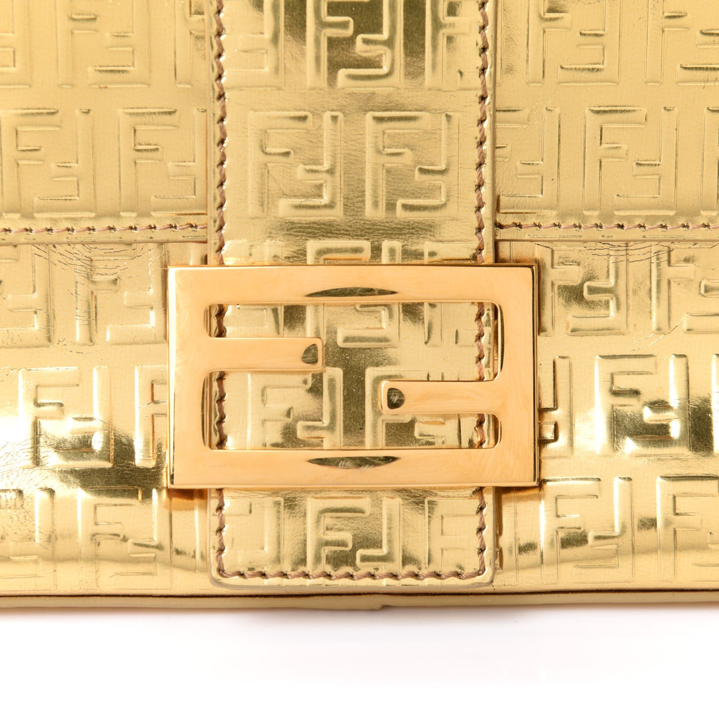 Vitello Mirror FF Embossed Mama Baguette Oro Ambrato