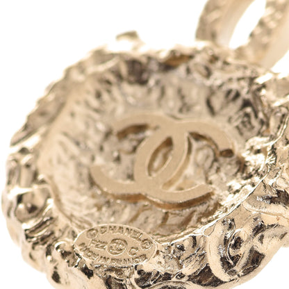 Chanel Metal Crystal Pearl Textured CC Hoop Drop Earrings Gold White 4 of 5