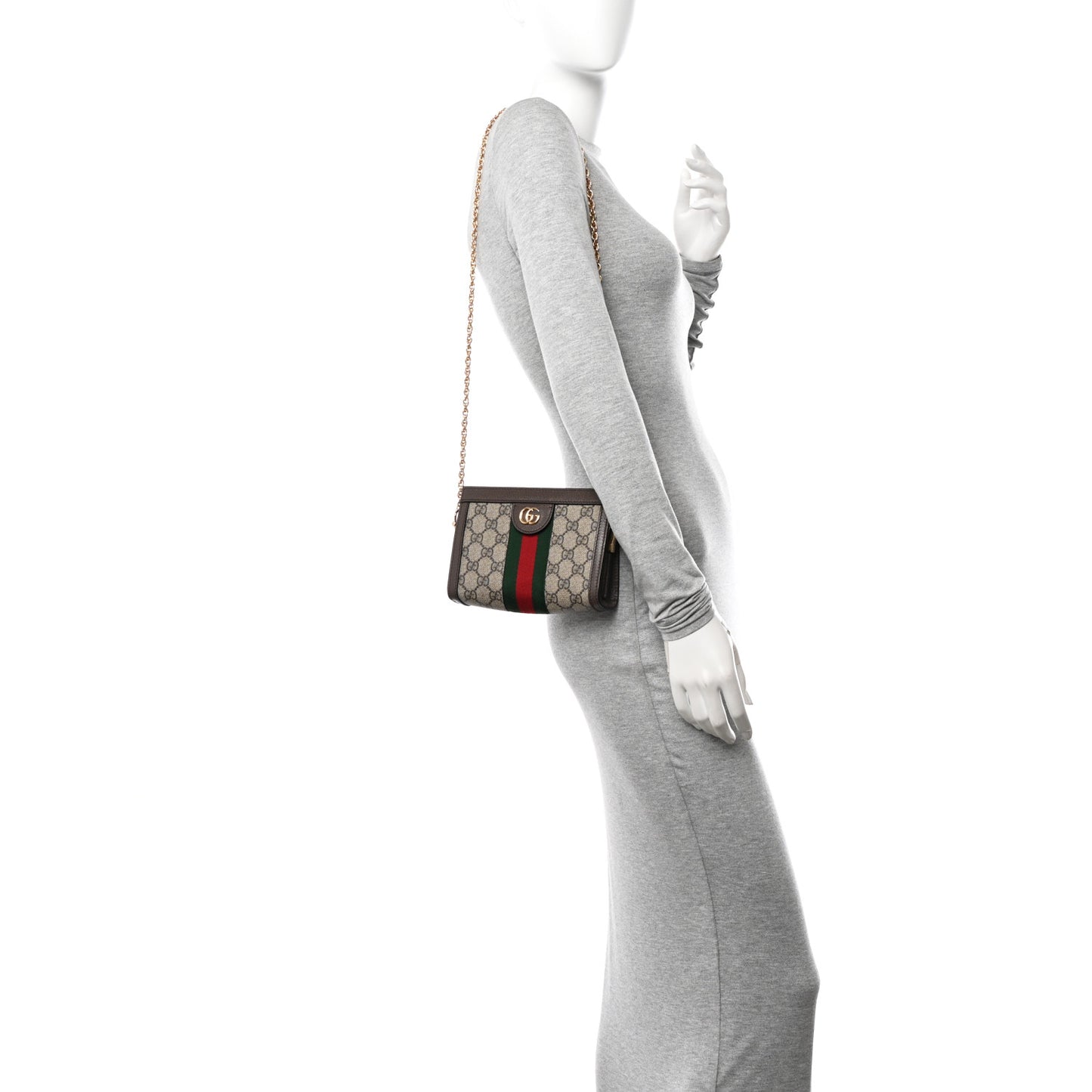 GG Supreme Monogram Textured Dollar Calfskin Web Mini Ophidia Chain Shoulder Bag Beige Ebony New Acero