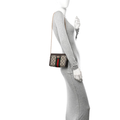 Gucci GG Supreme Monogram Textured Dollar Calfskin Web Mini Ophidia Chain Shoulder Bag Beige Ebony New Acero 2 of 12