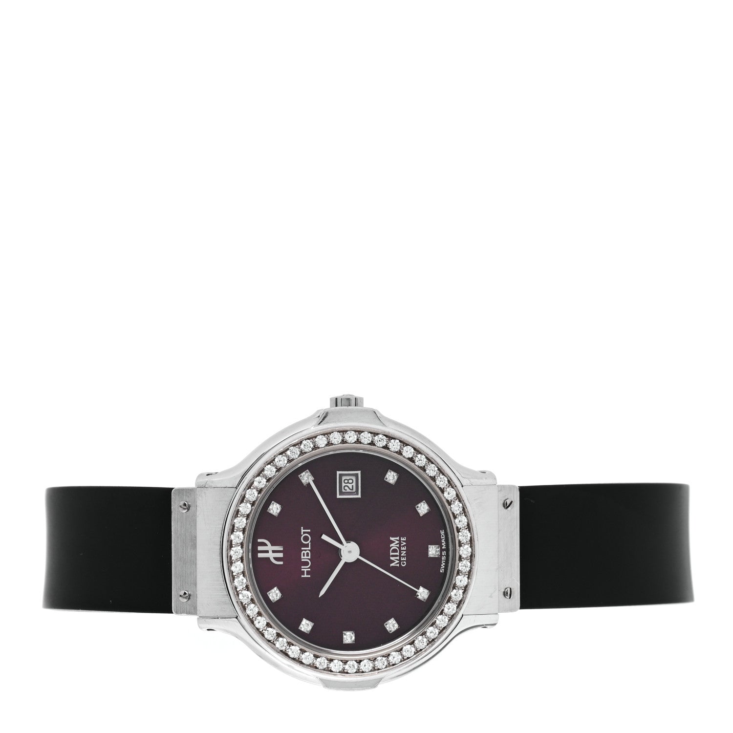 Hublot Stainless Steel Rubber Diamond Bezel 28mm Classic MDM Quartz Watch Burgundy 1393.5.014 2 of 4