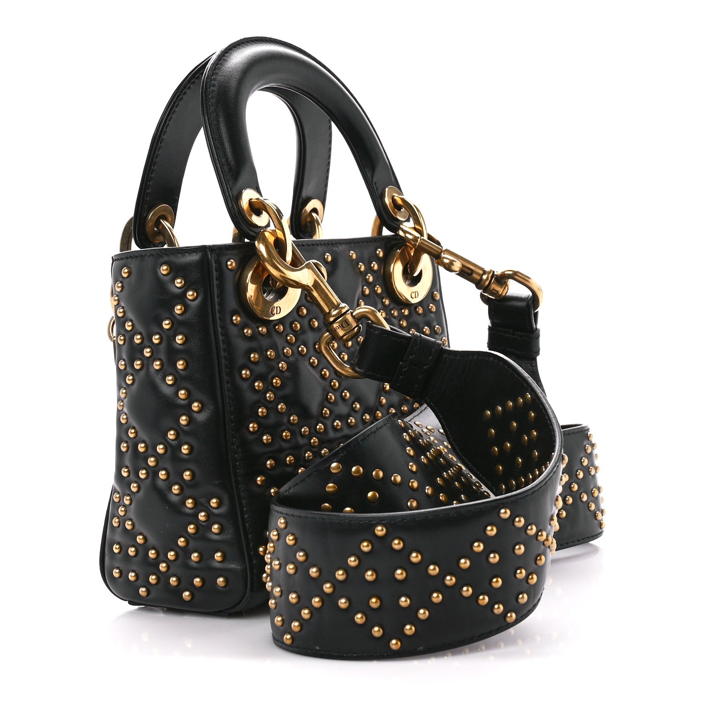 Lambskin Studded Mini Supple Lady Dior Black