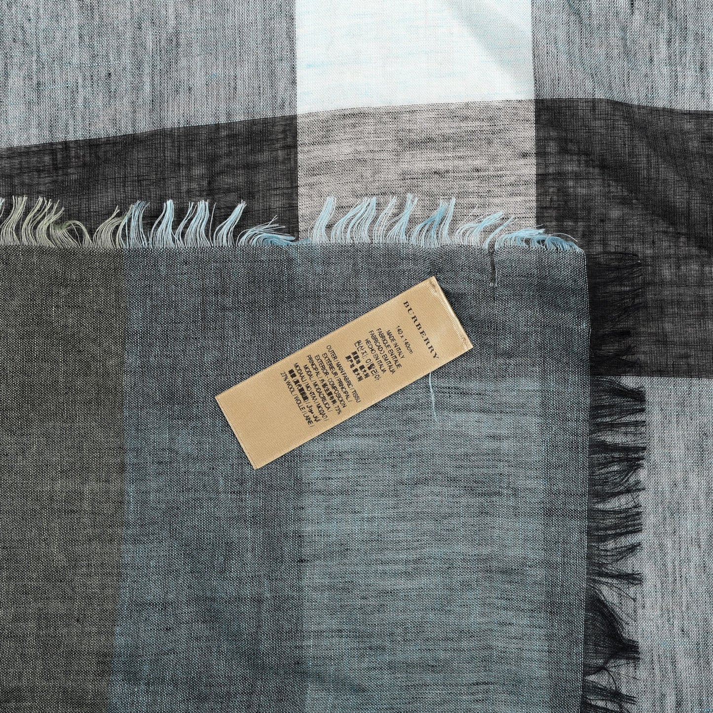 Linen Giant Exploded Check Lightweight Scarf Pale Blue