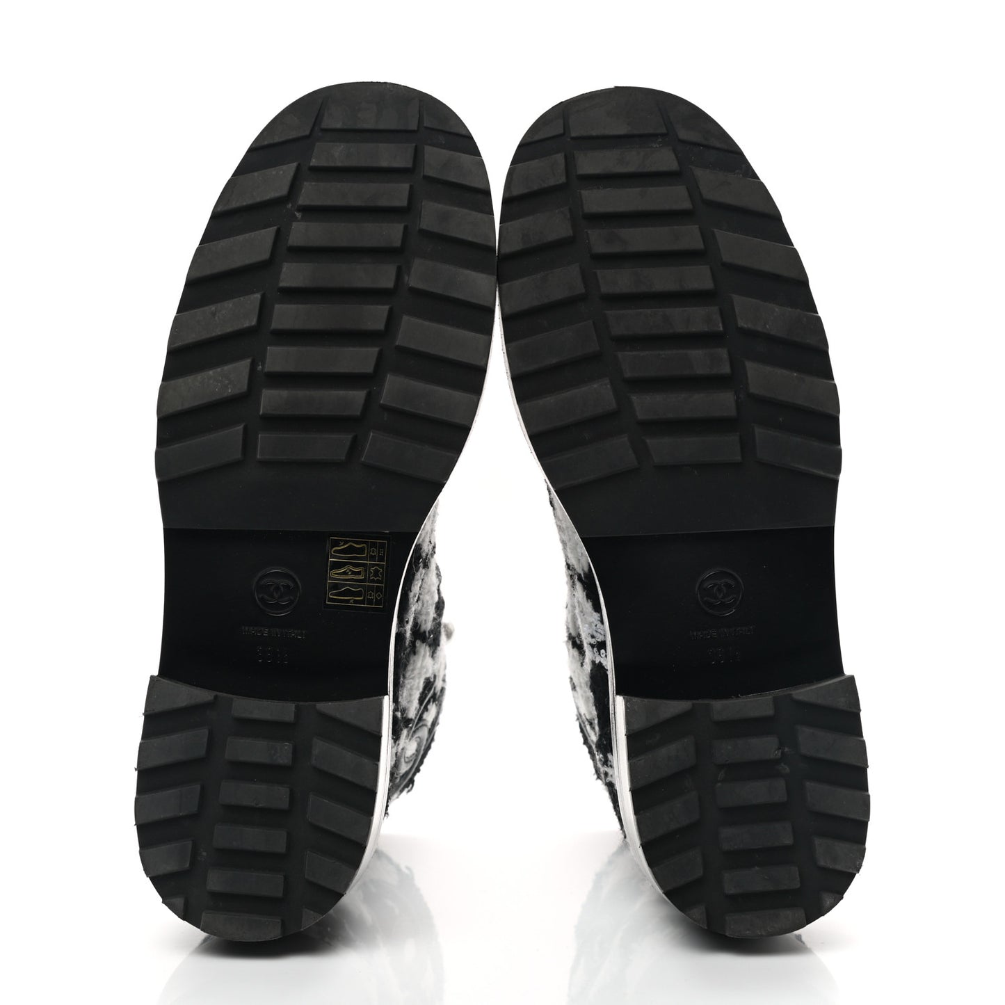 Tweed Grosgrain Pearl Combat Short Boots 38.5 White Black