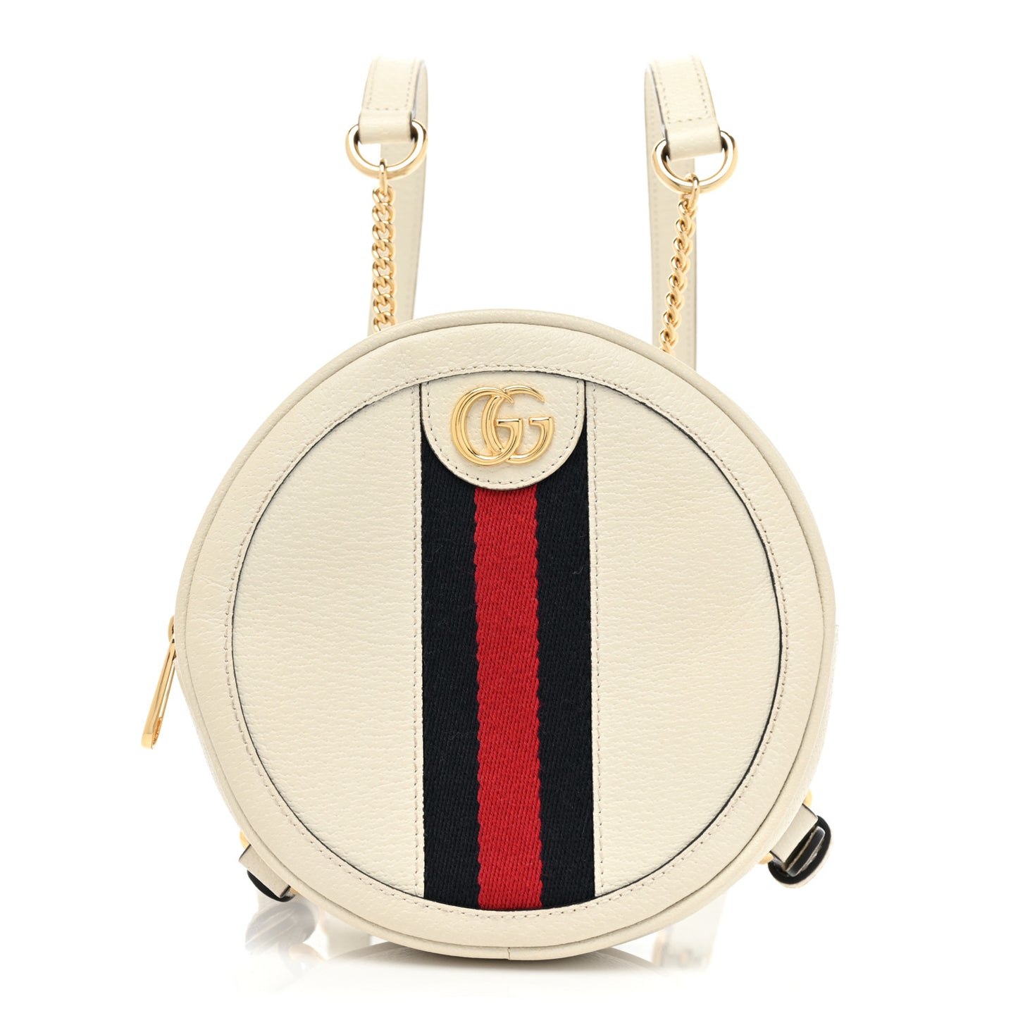 Textured Calfskin Web Mini Ophidia Round Backpack Mystic White