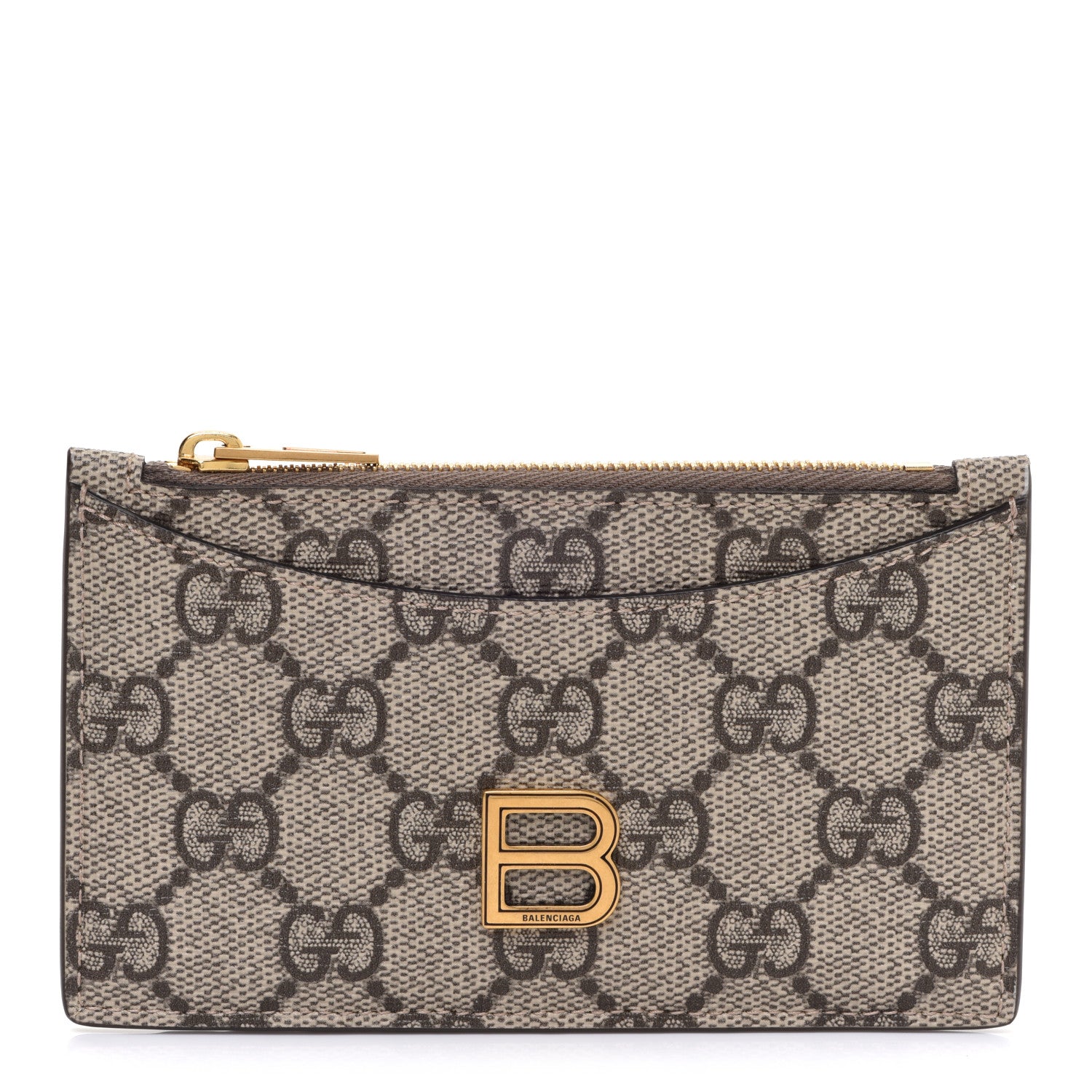 Gucci X BALENCIAGA GG Supreme Monogram Zip Card Case Beige Ebony 1 of 7