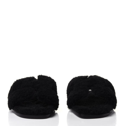 Hermes Woolskin Oran Sandals 36.5 Black 2 of 10