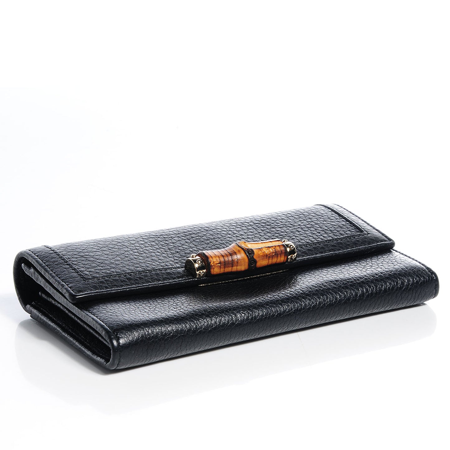 Leather Bamboo Continental Wallet Black