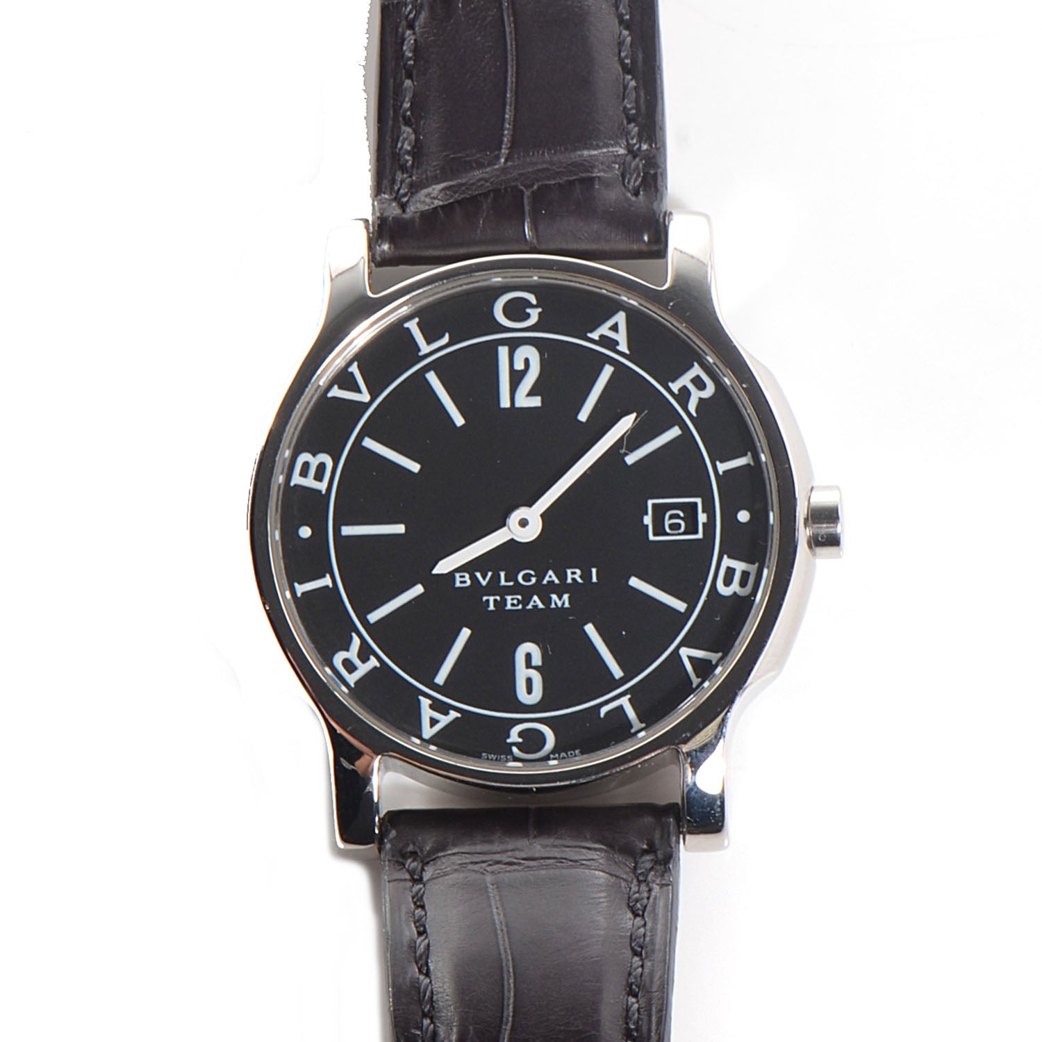 Bulgari Stainless Steel Alligator 35mm Solotempo Quartz Watch Black 1 of 8