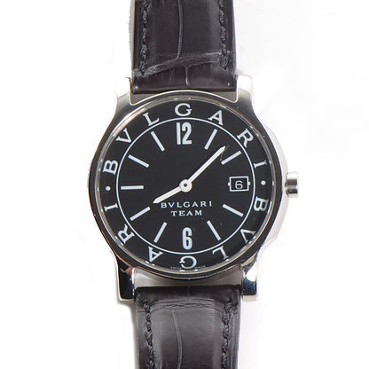Bulgari Stainless Steel Alligator 35mm Solotempo Quartz Watch Black 1 of 8