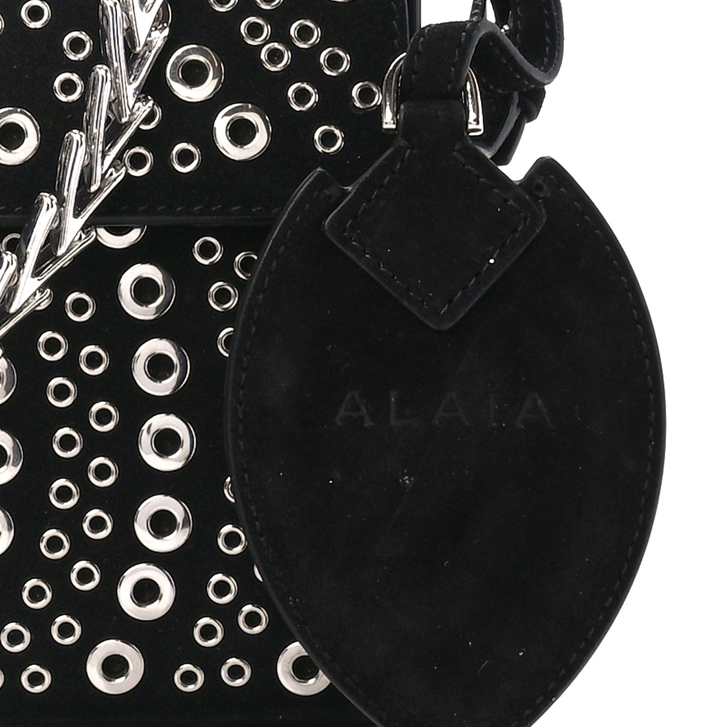 Suede Eyelet Embellished Oeillets Pochette Black