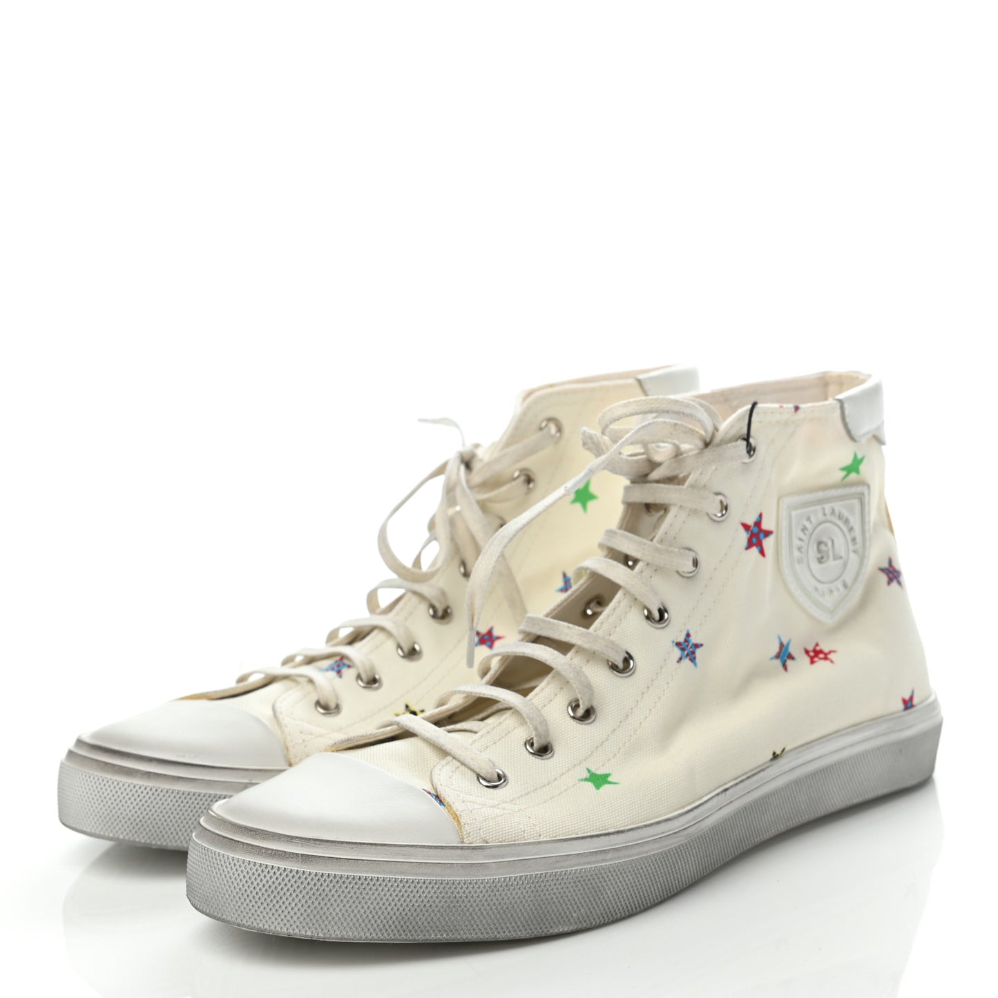 Canvas Fun-Star Print Mens Bedford Hightop Sneakers 42 Cream